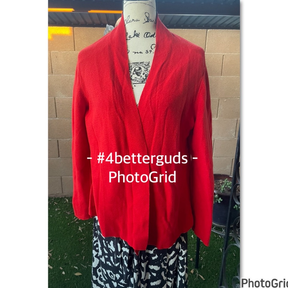 Eileen Fisher OpenโCardigan Organic Cotton Knit Sweater Red Large - Picture 3 of 16